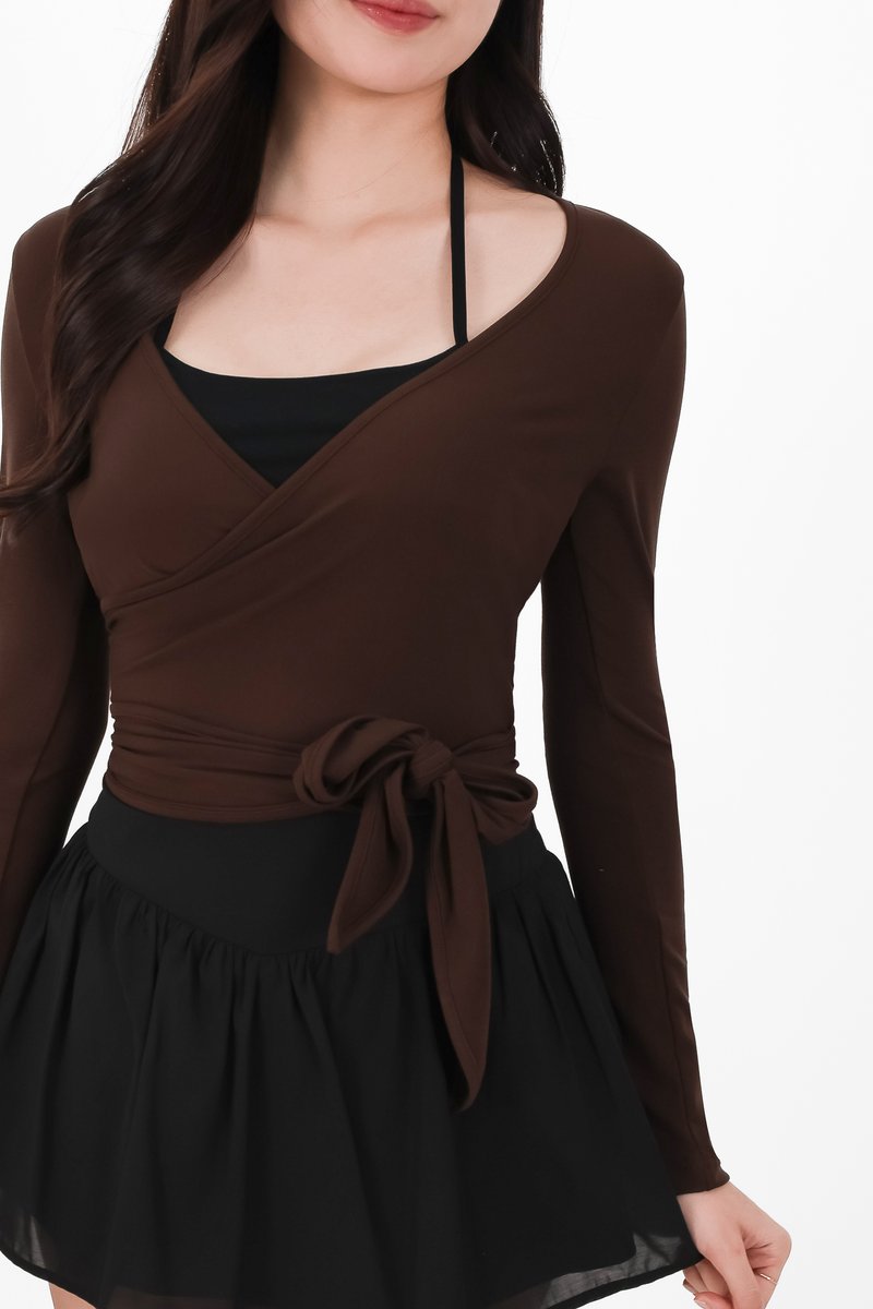 Wendy Wrap Sleeved Top in Brown