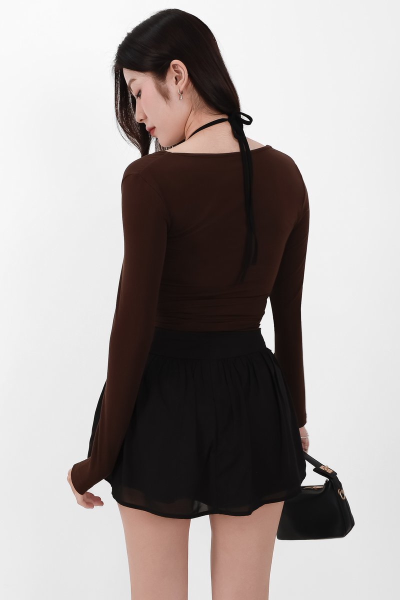 Wendy Wrap Sleeved Top in Brown