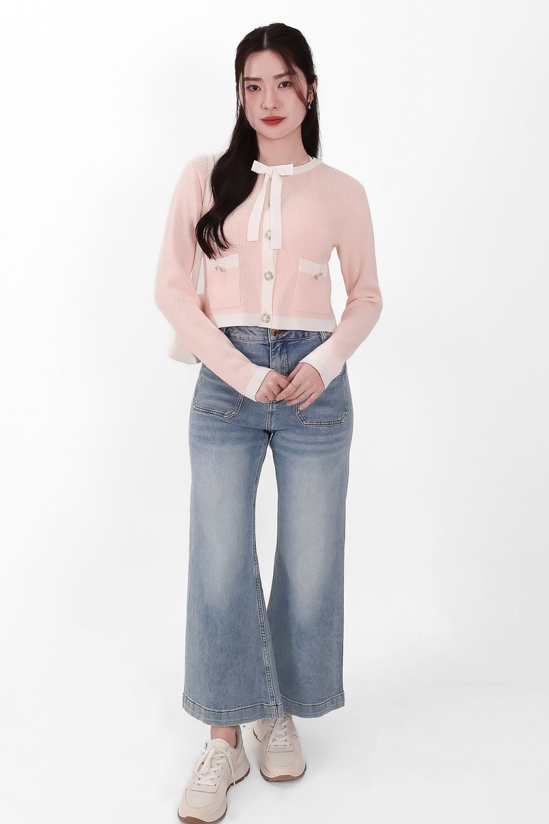 Casrine Contrast Knit Sweater in Cream White X Pink