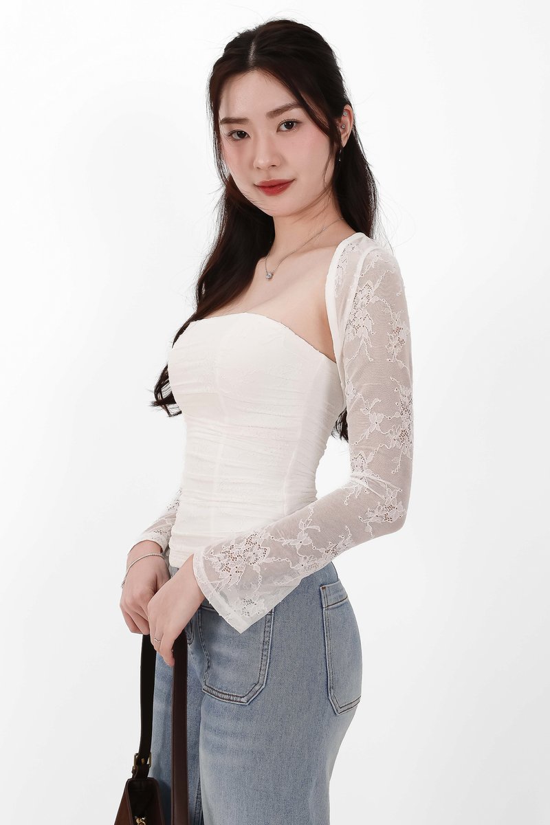 Lia Lace Bolero Halter Top Set in White