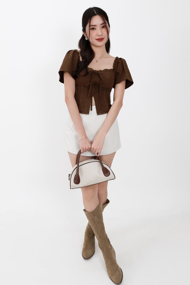Frida Flutter Sleeved Top in Brown
