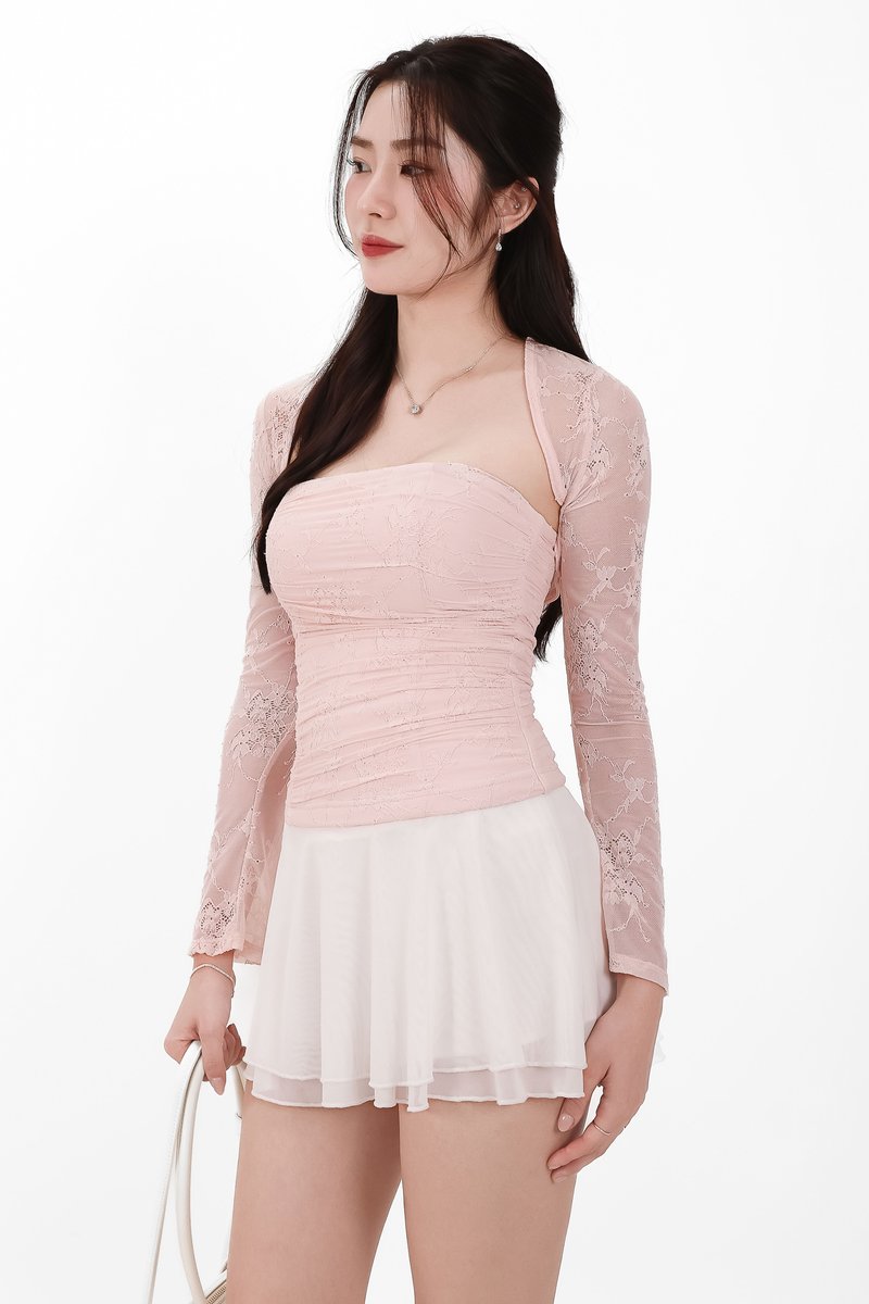 Lia Lace Bolero Halter Top Set in Light Pink