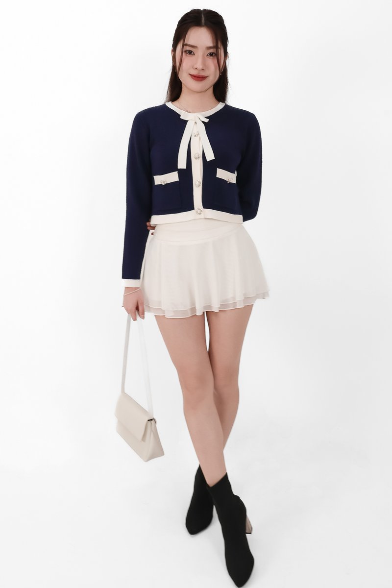 Casrine Contrast Knit Sweater in Cream White X Midnight