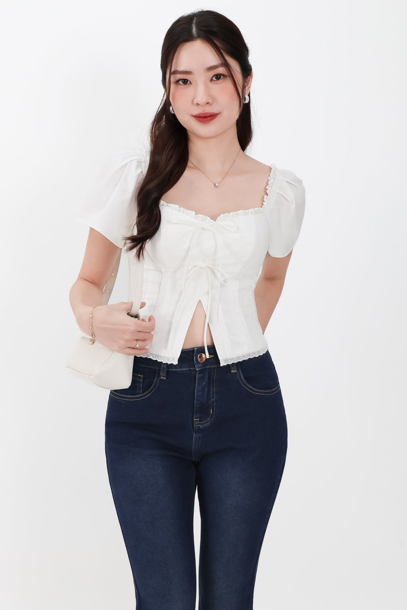 Frida Flutter Sleeved Top in White