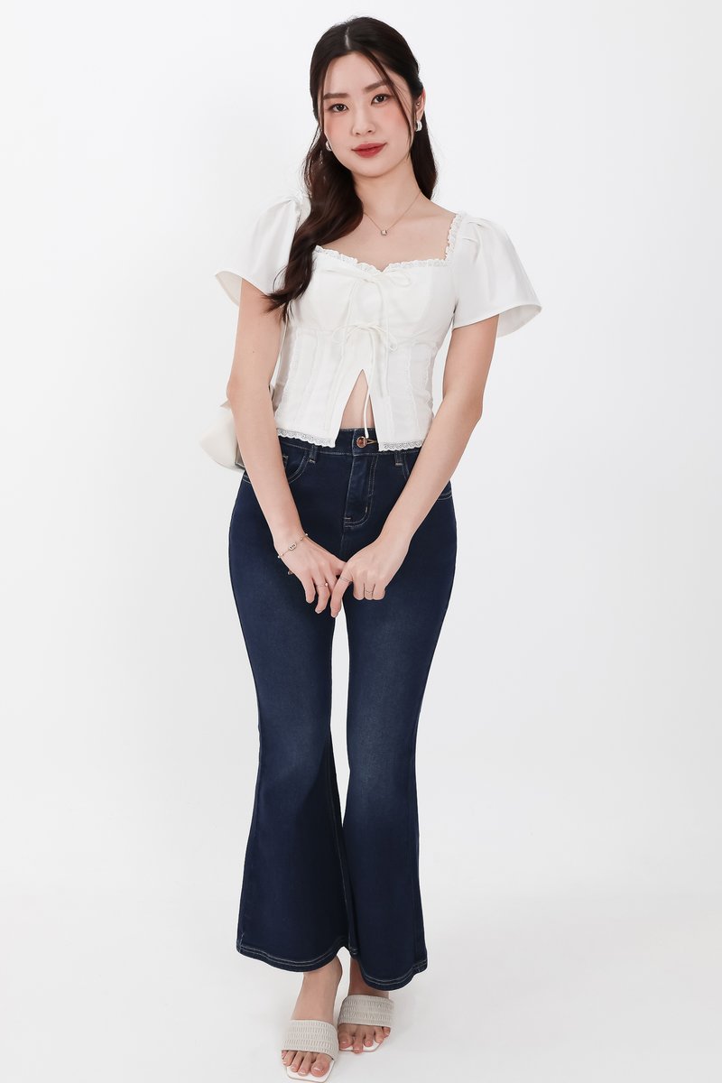 Frida Flutter Sleeved Top in White