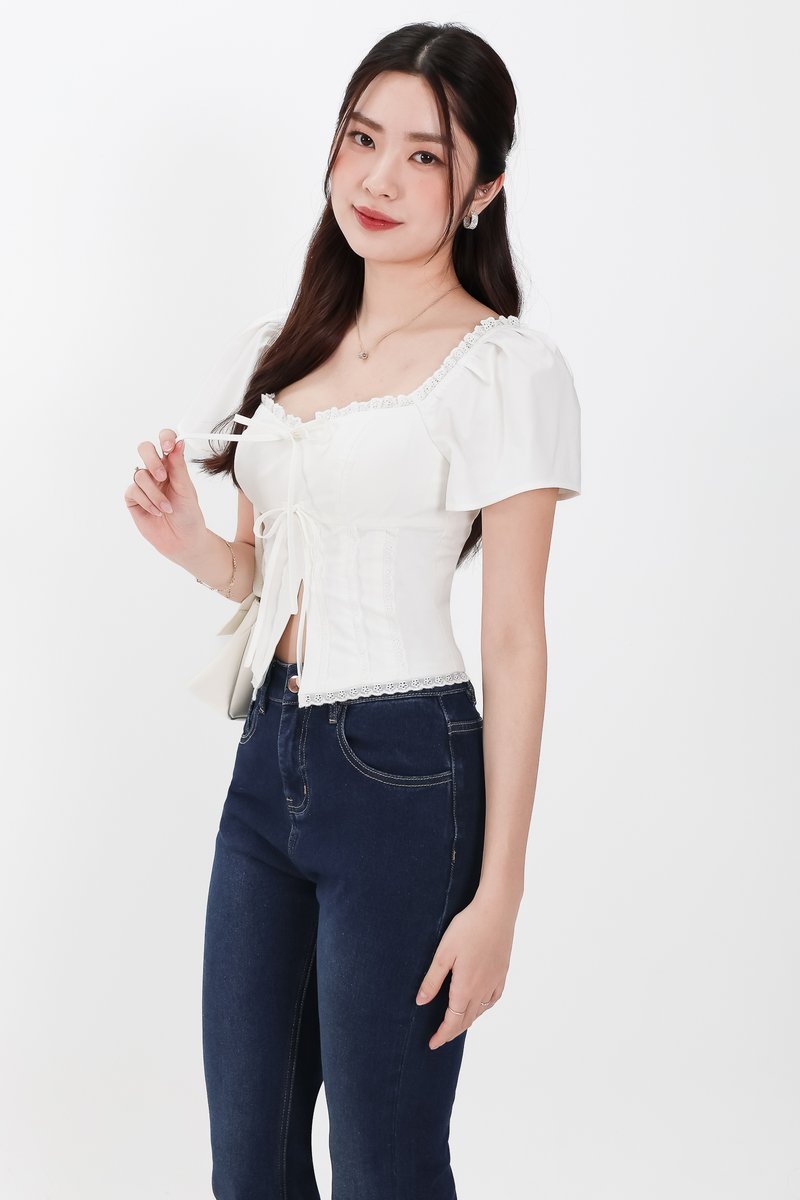 Frida Flutter Sleeved Top in White