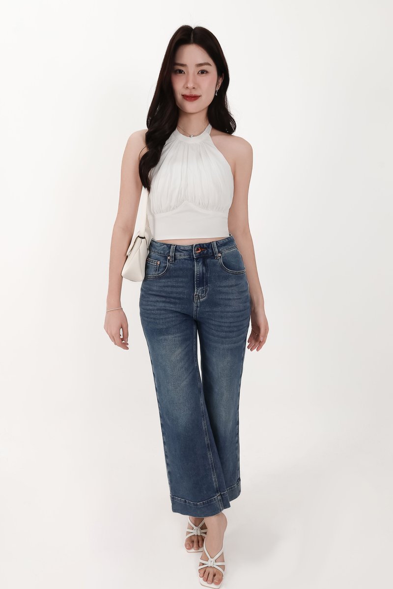Sam Straight Cut Cuffed Hem Denim Jeans in Dark Wash ( Petite Length )