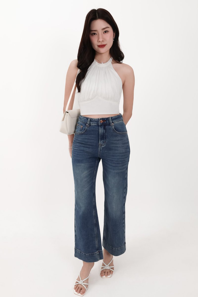 Sam Straight Cut Cuffed Hem Denim Jeans in Dark Wash ( Petite Length )