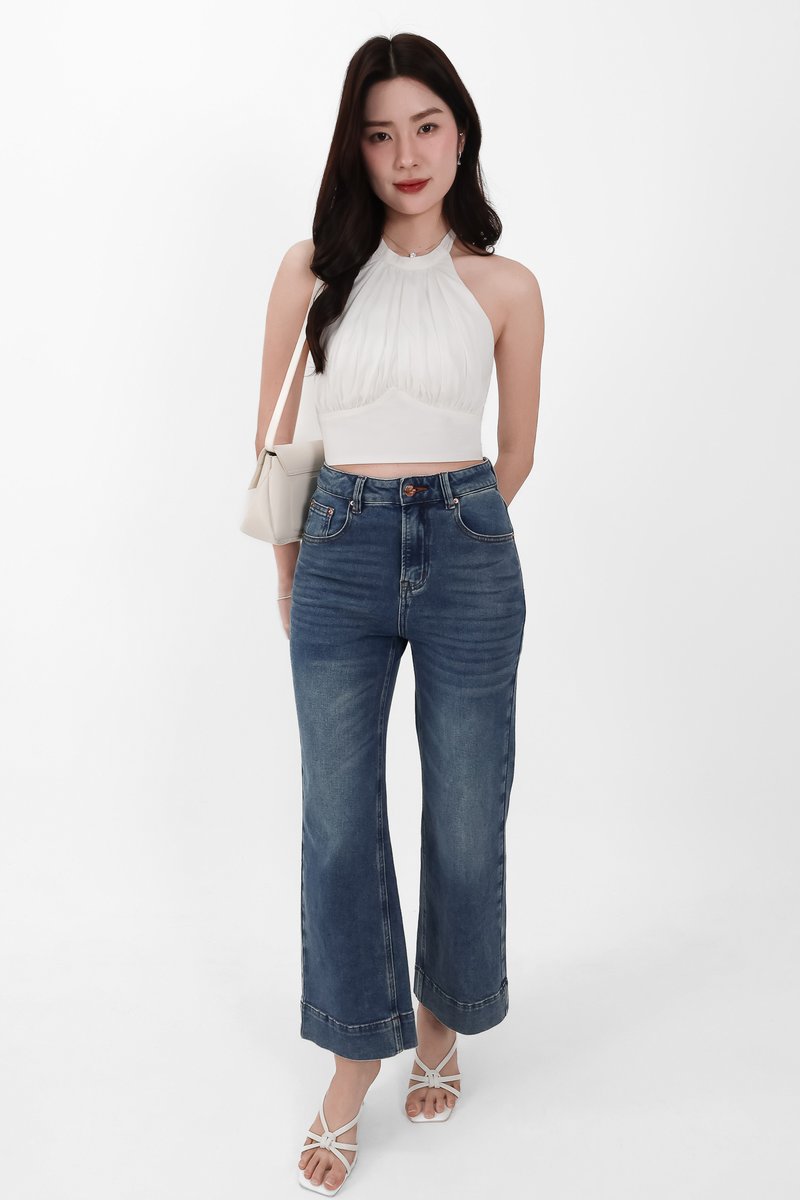 Camila Co-ord Halter Ruched Top in White