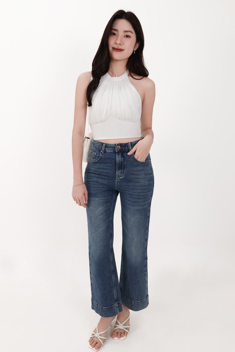 Sam Straight Cut Cuffed Hem Denim Jeans in Dark Wash ( Petite Length )