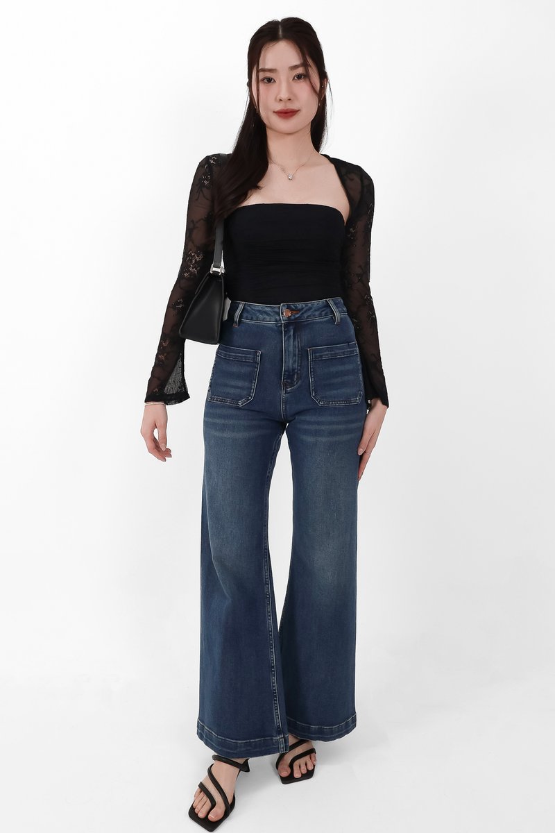 Lia Lace Bolero Halter Top Set in Black