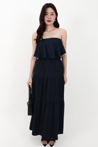 CNY2026 | Serena Satin Tiered Maxi Skirt in Midnight ( Regular Length )