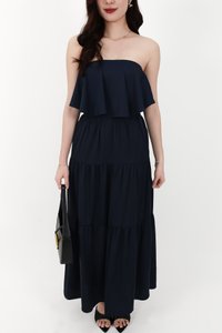 CNY2026 | Serena Satin Tiered Maxi Skirt in Midnight ( Regular Length )