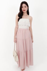 CNY2026 | Serena Satin Tiered Maxi Skirt in Light Pink ( Regular Length )
