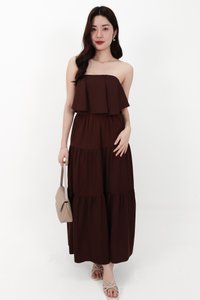 CNY2026 | Serena Satin Tiered Maxi Skirt in Dark Brown ( Regular Length )