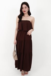 CNY2026 | Serena Satin Tiered Maxi Skirt in Dark Brown ( Regular Length )