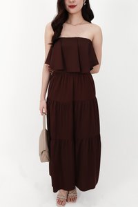 CNY2026 | Serena Satin Tiered Maxi Skirt in Dark Brown ( Regular Length )