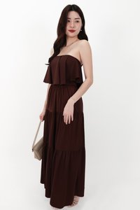 CNY2026 | Serena Satin Tiered Maxi Skirt in Dark Brown ( Regular Length )