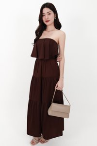 CNY2026 | Serena Satin Tiered Maxi Skirt in Dark Brown ( Regular Length )