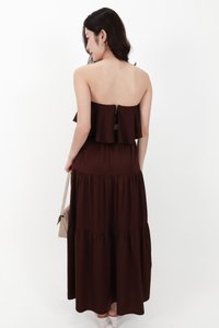 CNY2026 | Serena Satin Tiered Maxi Skirt in Dark Brown ( Regular Length )
