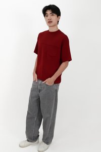CNY2026 | Casual Men Pocket Tee in Dark Red