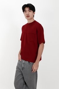 CNY2026 | Casual Men Pocket Tee in Dark Red