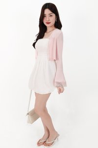 CNY2026 | Blair Bell Sleeve Lace Trim Cardigan in Light Pink