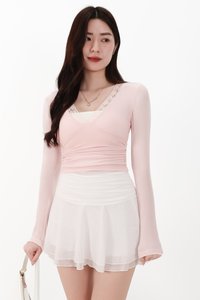 CNY2026 | Lilah Lace Trim Layered Sleeved Top in Light Pink x White