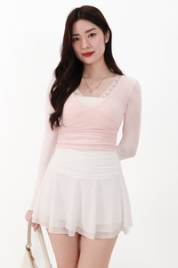 CNY2026 | Lilah Lace Trim Layered Sleeved Top in Light Pink x White