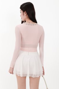 CNY2026 | Lilah Lace Trim Layered Sleeved Top in Light Pink x White