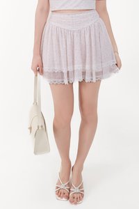 CNY2026 | Freesa Floral Mesh Co-ord Tiered Skorts in White x Lilac