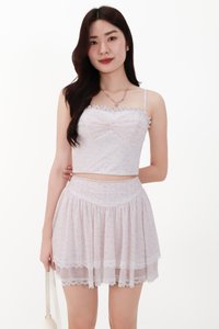 CNY2026 | Freesa Floral Mesh Co-ord Tiered Skorts in White x Lilac