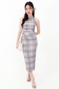 CNY2026 | Pei Plaid Mesh Cheongsam Dress in Soft Lilac