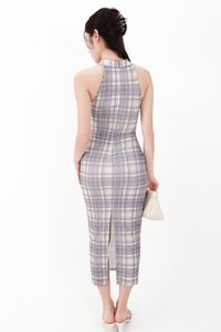 CNY2026 | Pei Plaid Mesh Cheongsam Dress in Soft Lilac