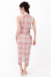 CNY2026 | Pei Plaid Mesh Cheongsam Dress in Blush Pink