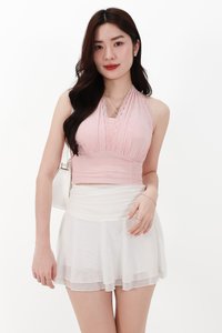 CNY2026 | Mansie Mesh x Lace Halter Top in Light Pink