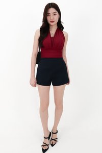 CNY2026 | Mansie Mesh x Lace Halter Top in Dark Red