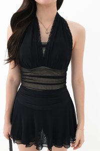 CNY2026 | Mansie Mesh x Lace Halter Top in Black x Nude