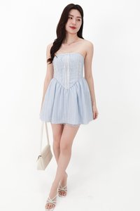 CNY2026 | Sabby Stripes Lace Romper Dress in Pastel Blue
