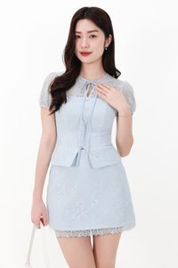 CNY2026 | Lorelle Lace Sleeved Puffy Sleeve Top in Light Blue