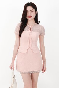 CNY2026 | Lorelle Lace Sleeved Puffy Sleeve Top in Blush Pink