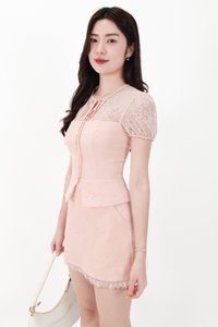 CNY2026 | Lorelle Lace Sleeved Puffy Sleeve Top in Blush Pink