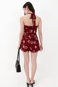 CNY2026 | Faerie Floral Mesh Romper in Dark Red