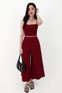 CNY2026 | Cora Co-ord Wide Legged Pants in Dark Red ( Petite Length )