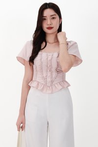 CNY2026 | Fora Flutter Sleeve Sweetheart Top in Light Pink