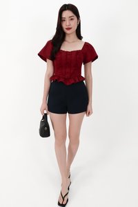 CNY2026 | Fora Flutter Sleeve Sweetheart Top in Dark Red