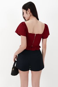 CNY2026 | Fora Flutter Sleeve Sweetheart Top in Dark Red