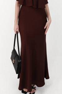 CNY2026 | Stephanie Satin Co-ord Maxi Skirt in Dark Brown ( Regular Length )