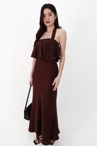 CNY2026 | Stephanie Satin Co-ord Maxi Skirt in Dark Brown ( Regular Length )