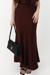 CNY2026 | Stephanie Satin Co-ord Maxi Skirt in Dark Brown ( Petite Length )